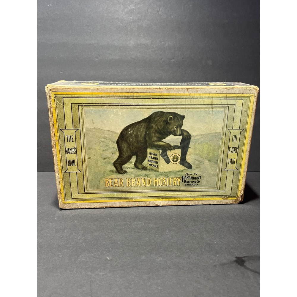 Vintage Bear Brand Hosiery Box Paramount Knitting Co Chicago Antique Advertising